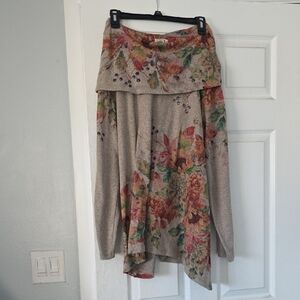 Floral Patterned Women's Cowl Neck Fall Shirt